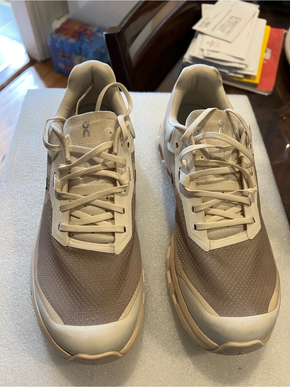 On Cloud Running Women’s Cloudnova Sneakers in Beige and Taupe
